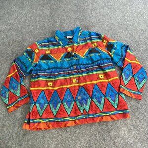 VTG Chico’s Jacket Womens 2 US L 12 Chinook Southwestern Aztec Beaded‎ Silk
